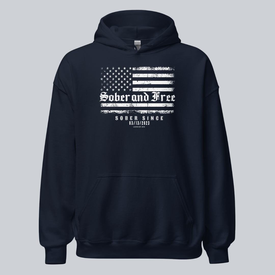Sober and Free Custom Sobriety Date Recovery Hoodie side view (view 6)