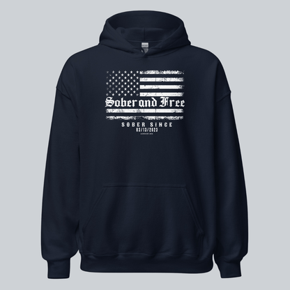 Sober and Free Custom Sobriety Date Recovery Hoodie side view (view 6)