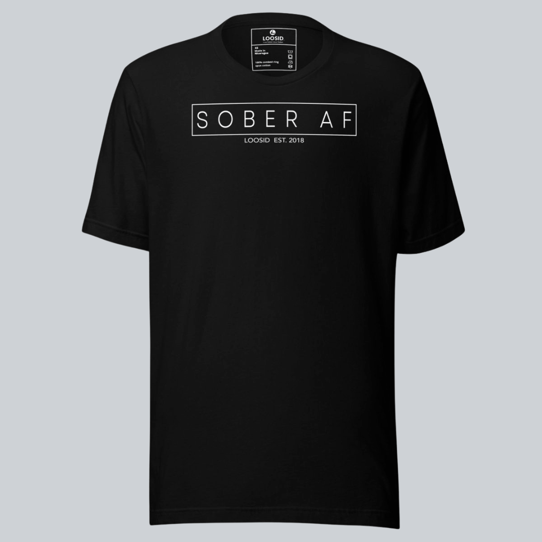 Sober AF Men's Tee for Strength and Recovery Sober T Shirt flat lay styled image (view 3)