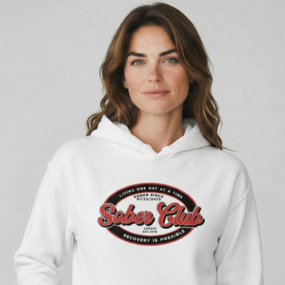 Sober Club Badge Recovery Hoodie lifestyle view (view 45)