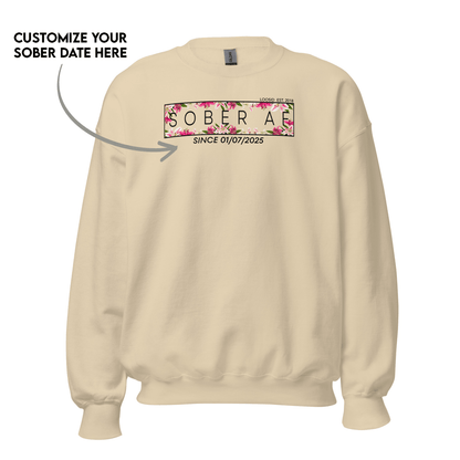 Sober AF Sweatshirt w Custom Sobriety Date Recovery Hoodie back view (view 17)