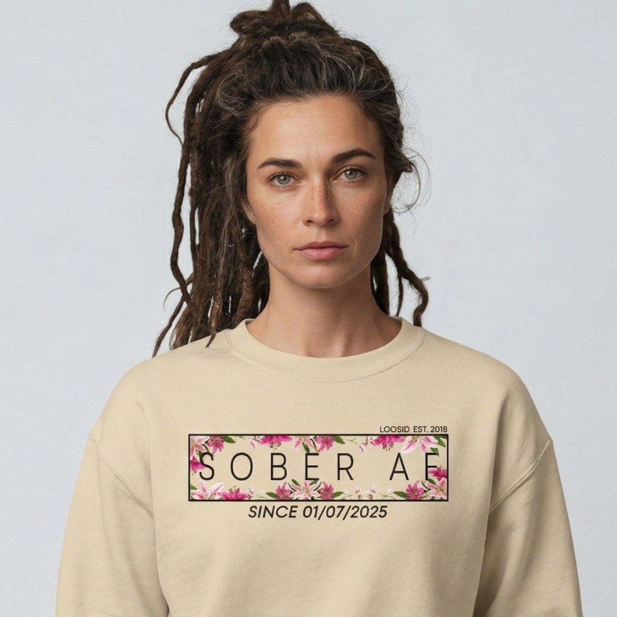 Sober AF Sweatshirt w Custom Sobriety Date Recovery Hoodie packaging detail (view 18)