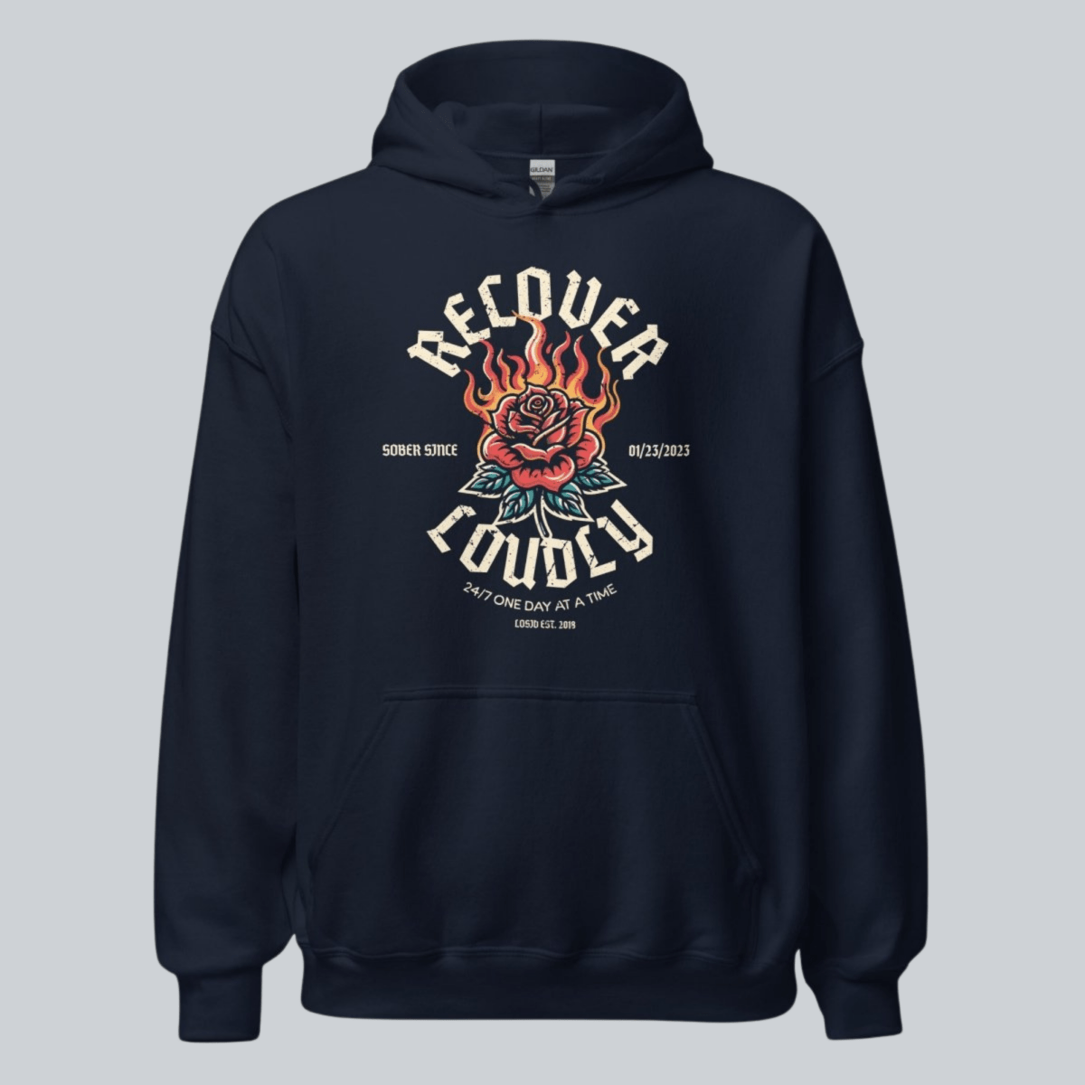 Recover Loudly Custom Sobriety Date Recovery Hoodie close-up view (view 12)
