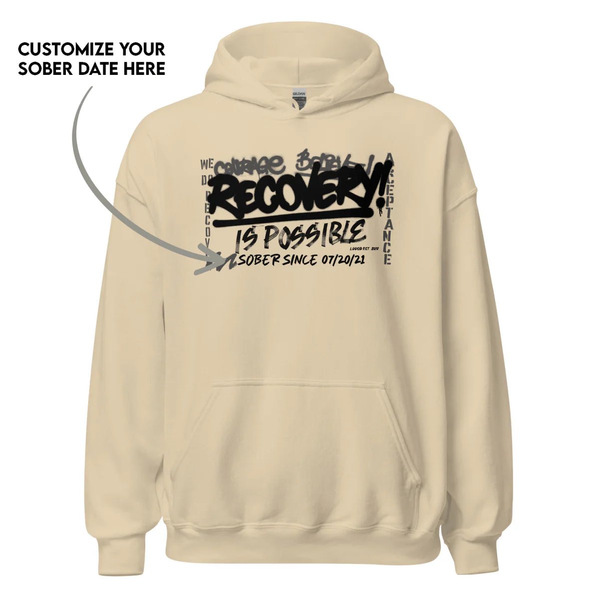 Recovery Is Possible Hoodie with Date Recovery Hoodie product photo (view 40)