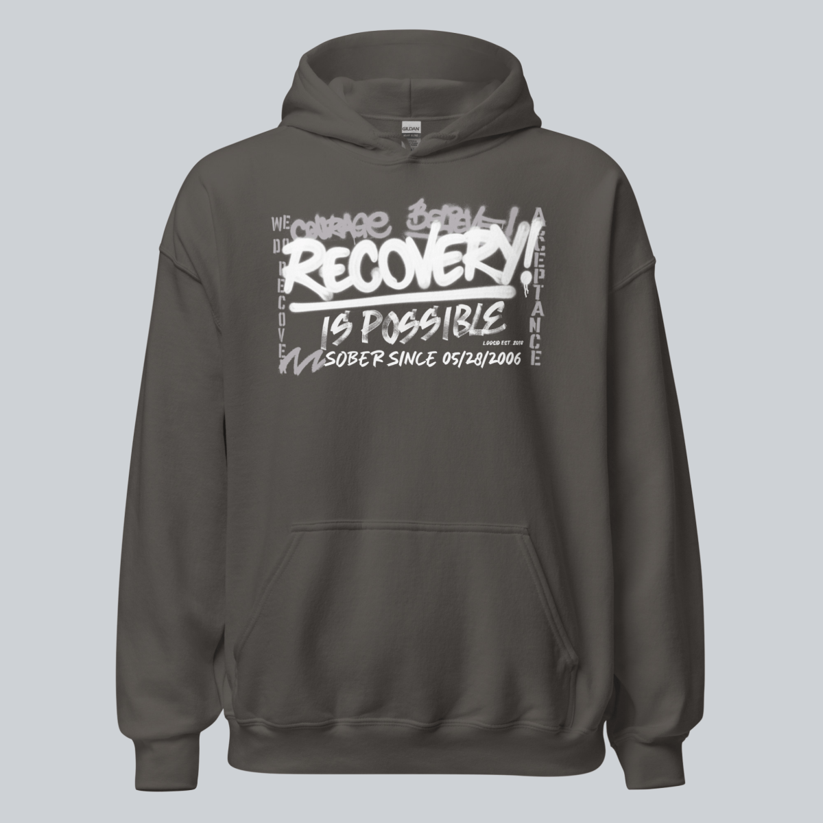 Recovery Is Possible Hoodie with Date Recovery Hoodie lifestyle view (view 25)