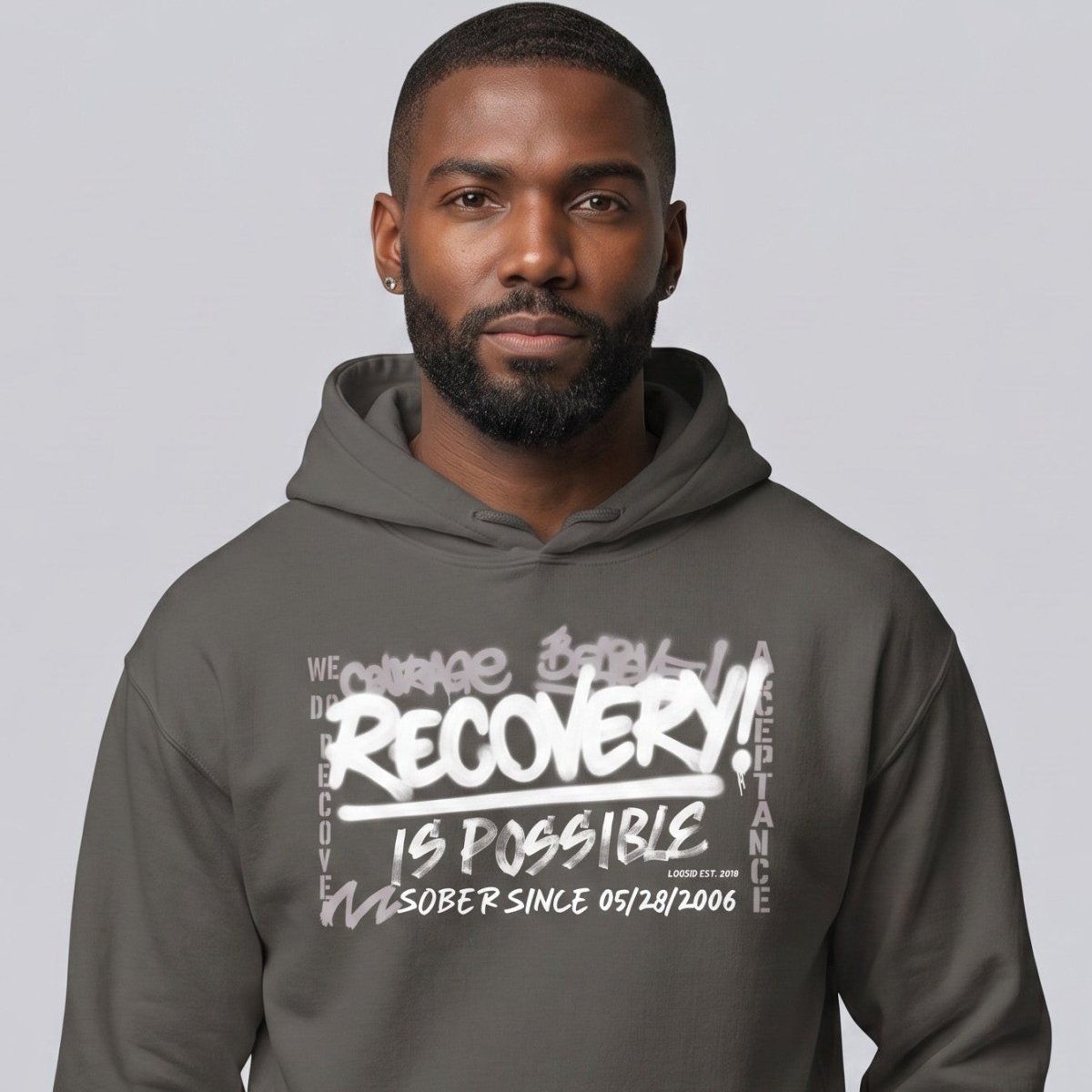 Recovery Is Possible Hoodie with Date Recovery Hoodie back view (view 27)