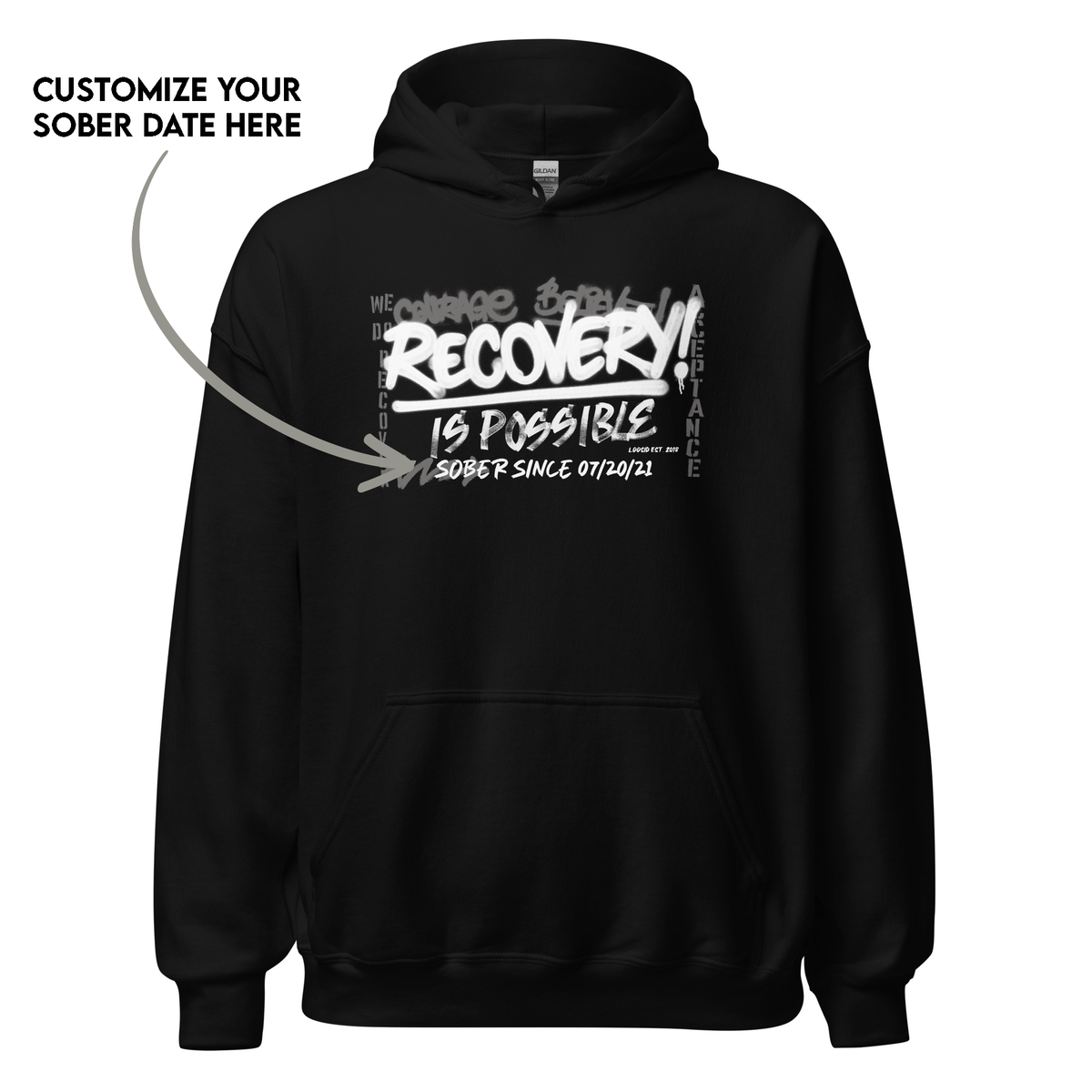 Personalized Recovery Hoodie crafted for milestone pride