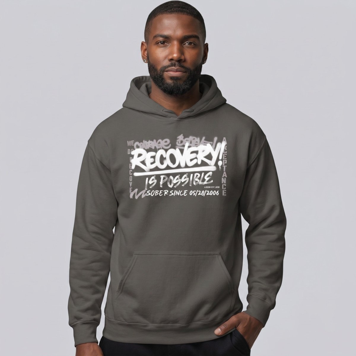 Recovery Is Possible Hoodie with Date Recovery Hoodie fit detail (view 29)