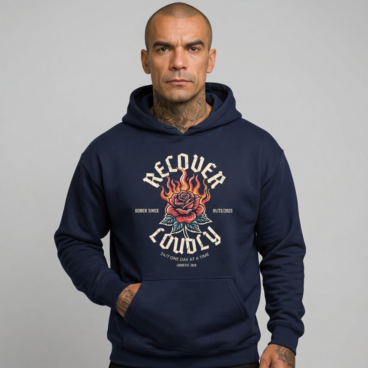 Recover Loudly Custom Sobriety Date Recovery Hoodie side view (view 16)