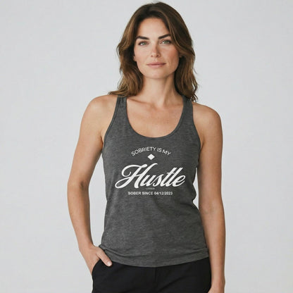 Hustle Women's w Personalize Sober Date Sober Tank Top packaging detail (view 18)