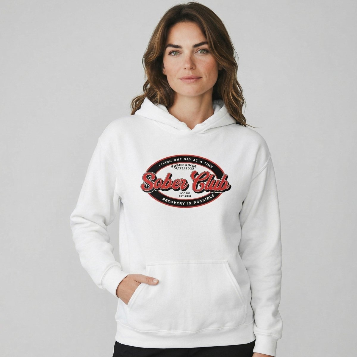 Sober Club Badge Recovery Hoodie side view (view 46)