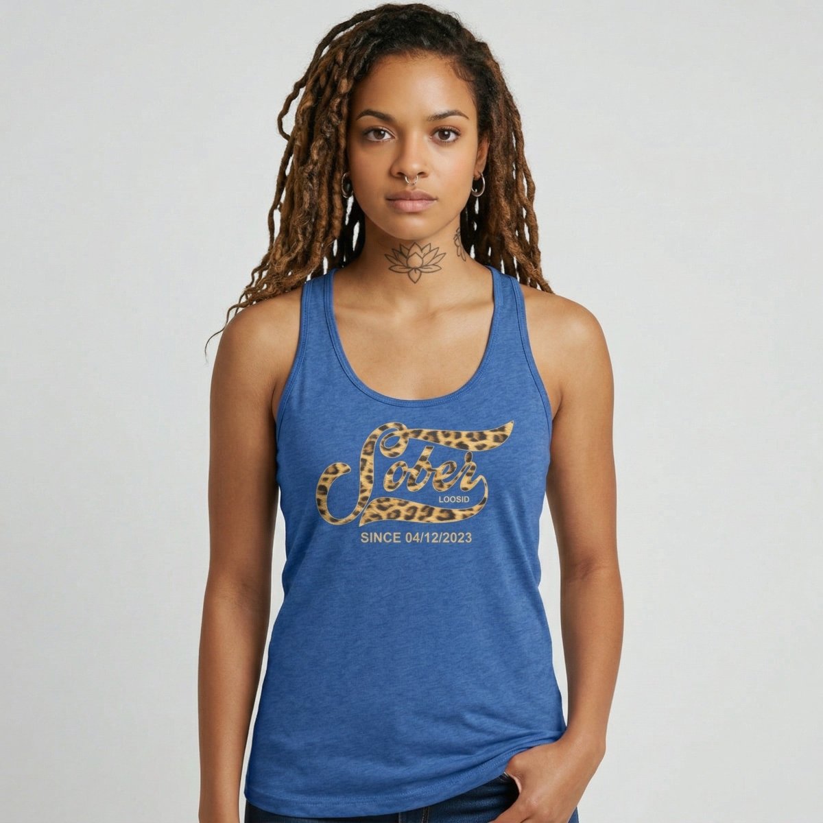 Leopard Sober Since Sober Tank Top fit detail (view 19)