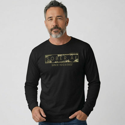 Sober AF Camo Long Sleeve Sober T Shirt lifestyle view (view 5)