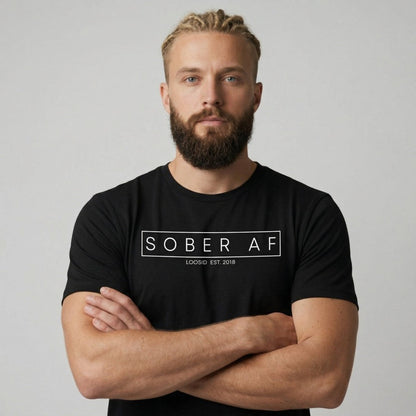 Loosid Sober AF Men's Tee for Strength and Recovery Sober T Shirt featuring the design