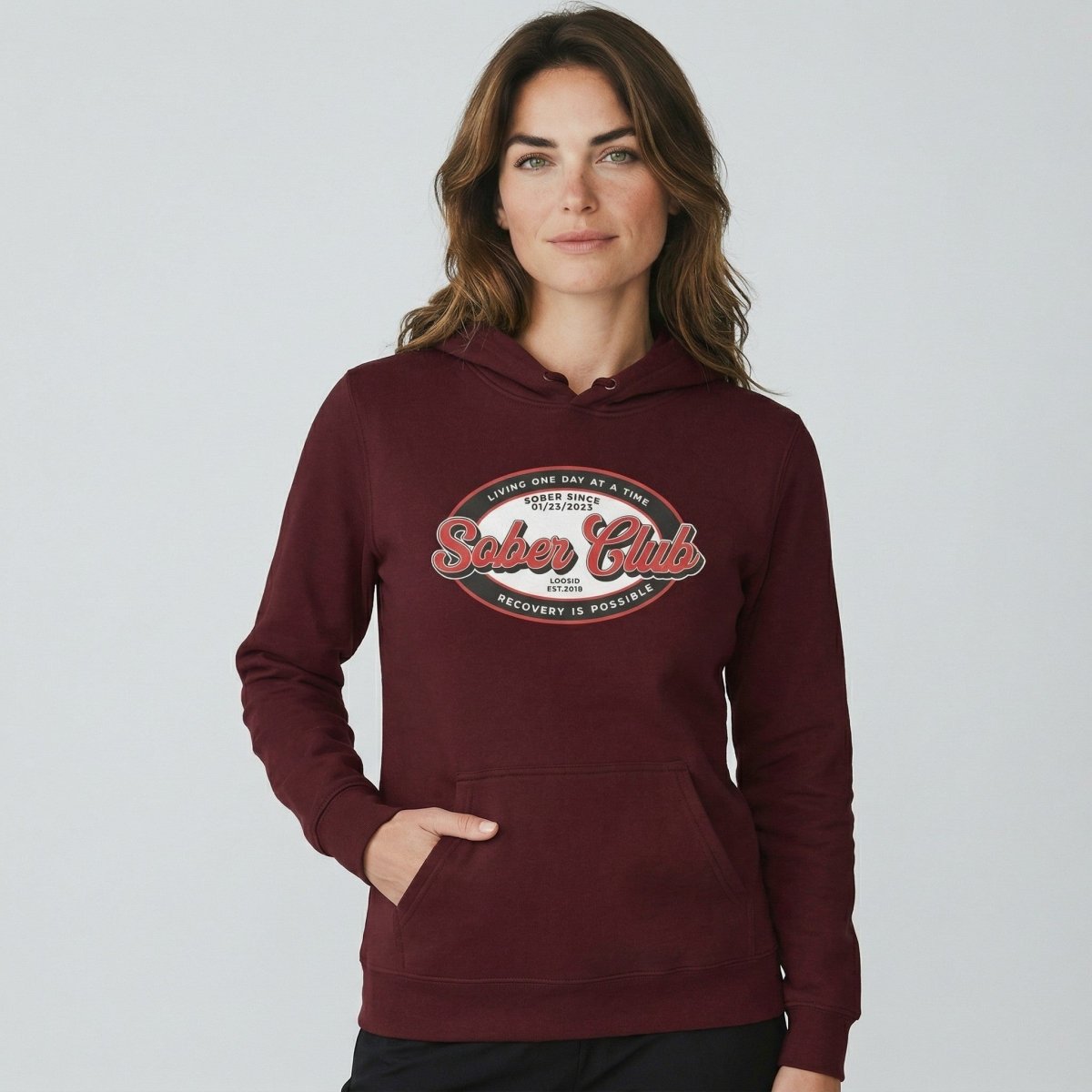 Sober Club Badge Recovery Hoodie featuring the design (view 21)