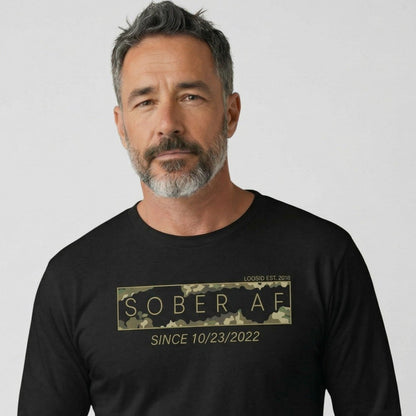 Loosid Sober AF Camo Long Sleeve Sober T Shirt featuring the design