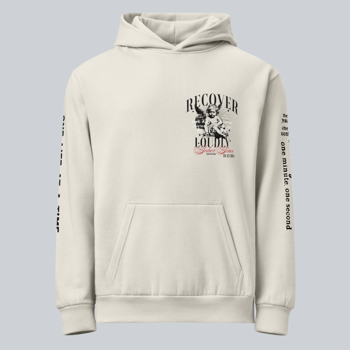 Recover Loudly Cream Recovery Hoodie Limited Edition Recovery Hoodie close-up view (view 2)