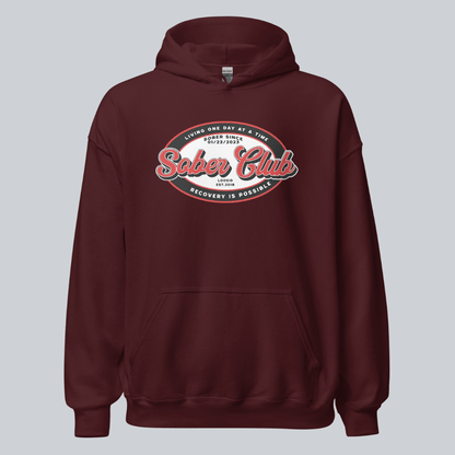 Sober Club Badge Recovery Hoodie back view (view 17)