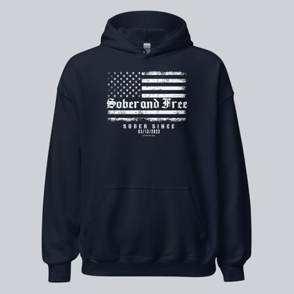 Sober and Free Custom Sobriety Date Recovery Hoodie back view (view 7)