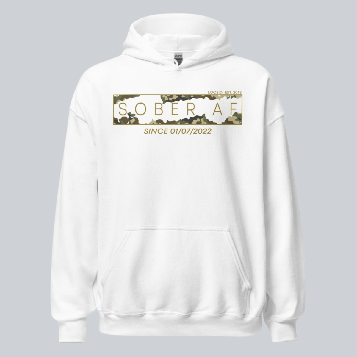 Sober AF Camo Recovery Hoodie packaging detail (view 18)