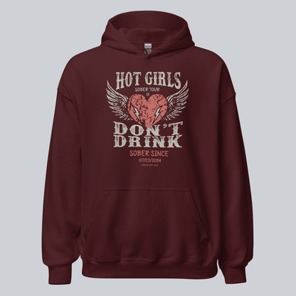 Hot Girls Don't Drink Custom Sobriety Date Recovery Hoodie back view (view 27)