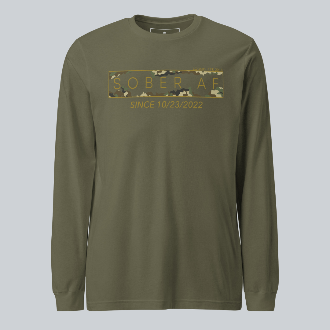 Sober AF Camo Long Sleeve Sober T Shirt graphic detail (view 14)