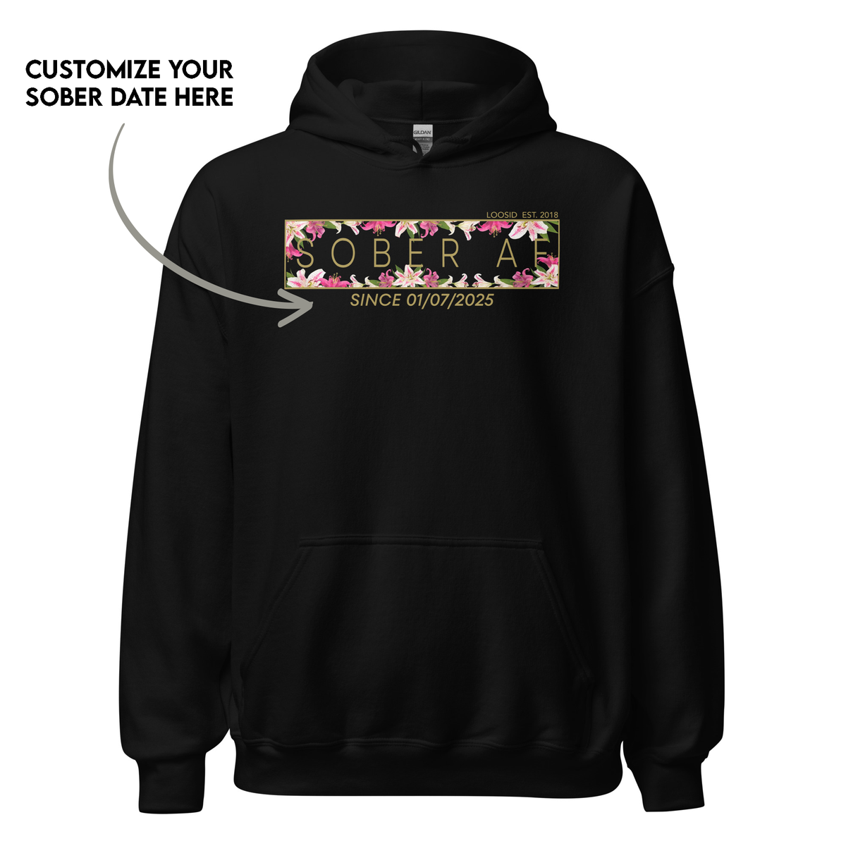 Inspirational recovery hoodie with custom date design