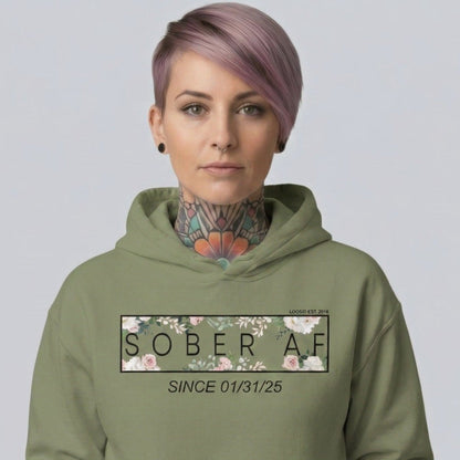Sober AF Flower Recovery Hoodie lifestyle view (view 15)
