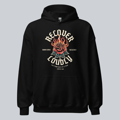 Recover Loudly Women's Custom Sobriety Date Recovery Hoodie graphic detail (view 4)