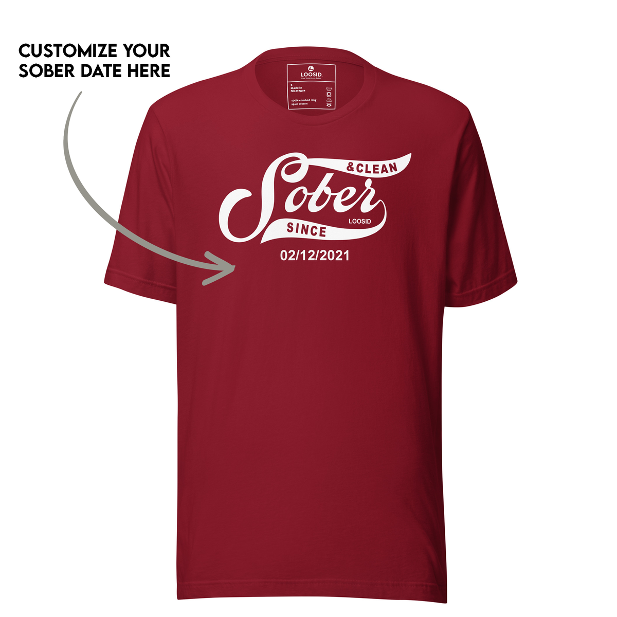 Clean and modern sobriety t shirt product display on white background