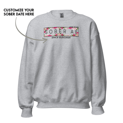 Sober AF Sweatshirt w Custom Sobriety Date Recovery Hoodie graphic detail (view 14)