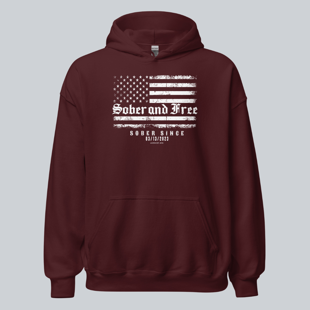 Sober and Free Custom Sobriety Date Recovery Hoodie fit detail (view 9)