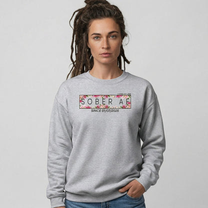 Sober AF Sweatshirt w Custom Sobriety Date Recovery Hoodie side view (view 16)
