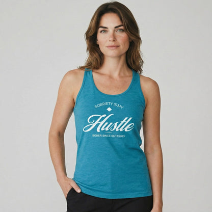 Hustle Women's w Personalize Sober Date Sober Tank Top featuring the design (view 21)