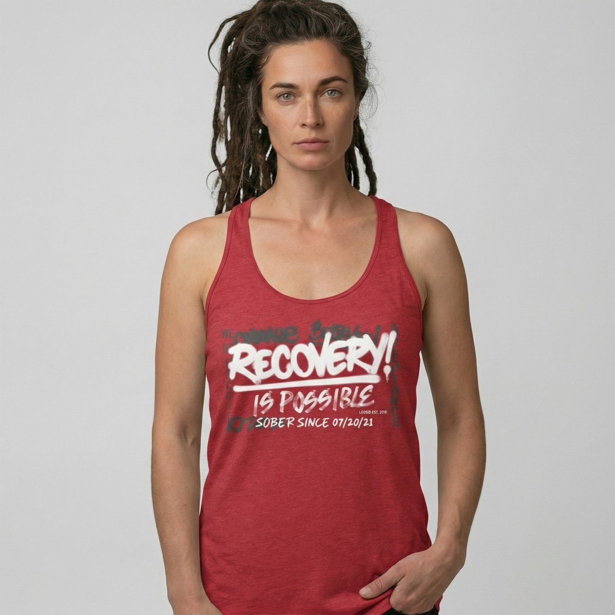 Recovery Is Possible Sober Tank Top flat lay styled image (view 13)