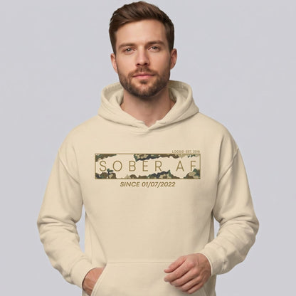 Sober AF Camo Recovery Hoodie lifestyle view (view 25)