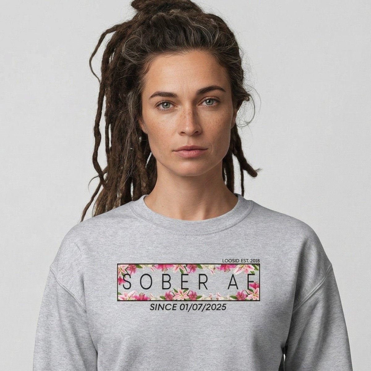 Sober AF Sweatshirt w Custom Sobriety Date Recovery Hoodie lifestyle view (view 15)
