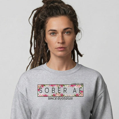 Sober AF Sweatshirt w Custom Sobriety Date Recovery Hoodie lifestyle view (view 15)