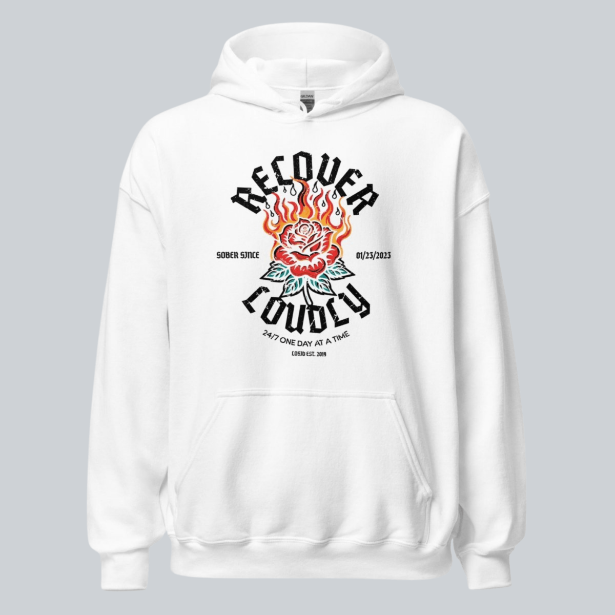 Recover Loudly Custom Sobriety Date Recovery Hoodie back view (view 7)