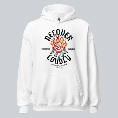 Recover Loudly Custom Sobriety Date Recovery Hoodie back view (view 7)