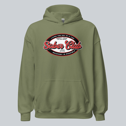 Sober Club Badge Recovery Hoodie close-up view (view 22)