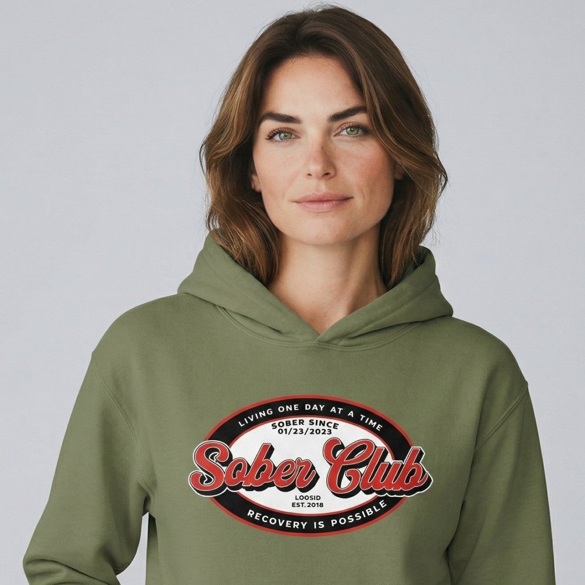 Sober Club Badge Recovery Hoodie lifestyle view (view 25)