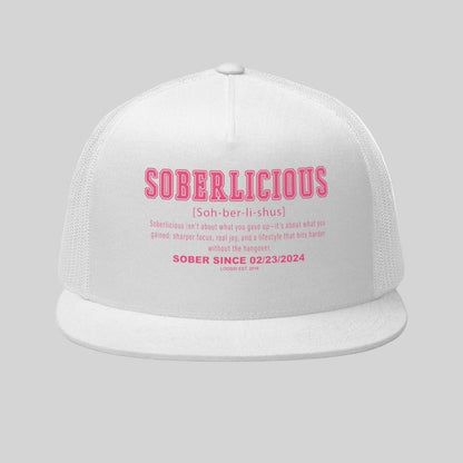 Soberlicious Definition w Custom Sobriety Date Sober Hat flat lay styled image (view 3)