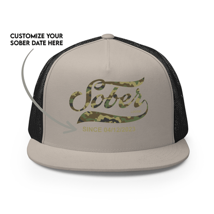 Sober Since Camo w Personalized Date Sober Hat fit detail (view 9)