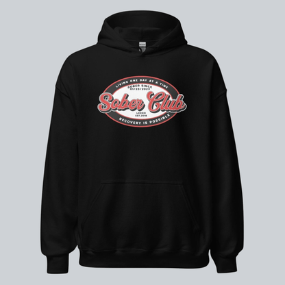 Sober Club Badge Recovery Hoodie graphic detail (view 4)