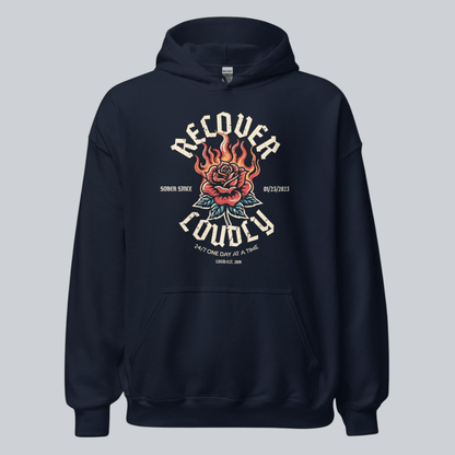 Recover Loudly Women's Custom Sobriety Date Recovery Hoodie back view (view 7)