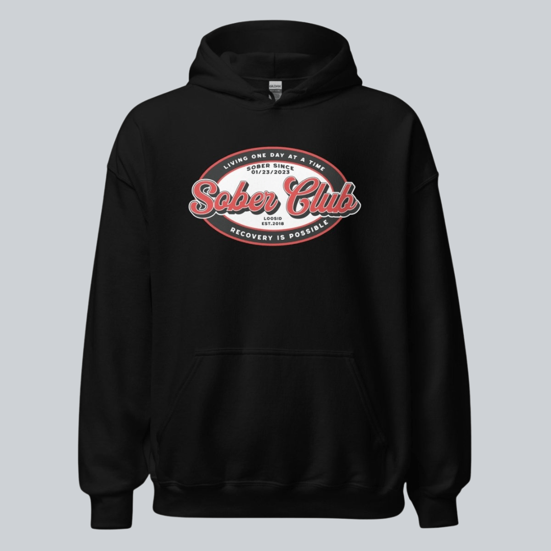 Sober Club Badge Recovery Hoodie graphic detail (view 4)