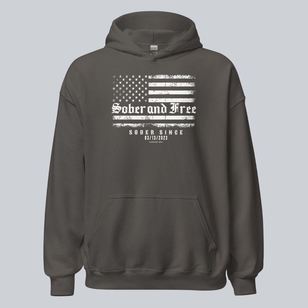 Sober and Free Custom Sobriety Date Recovery Hoodie close-up view (view 12)