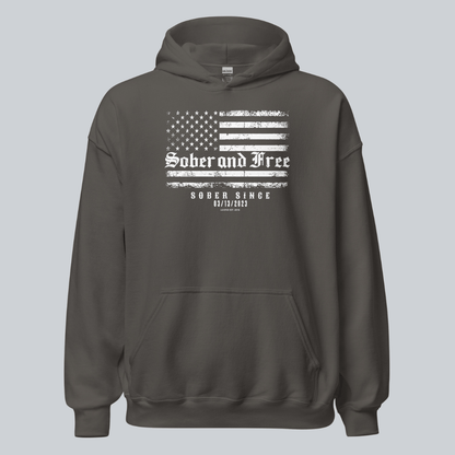 Sober and Free Custom Sobriety Date Recovery Hoodie close-up view (view 12)