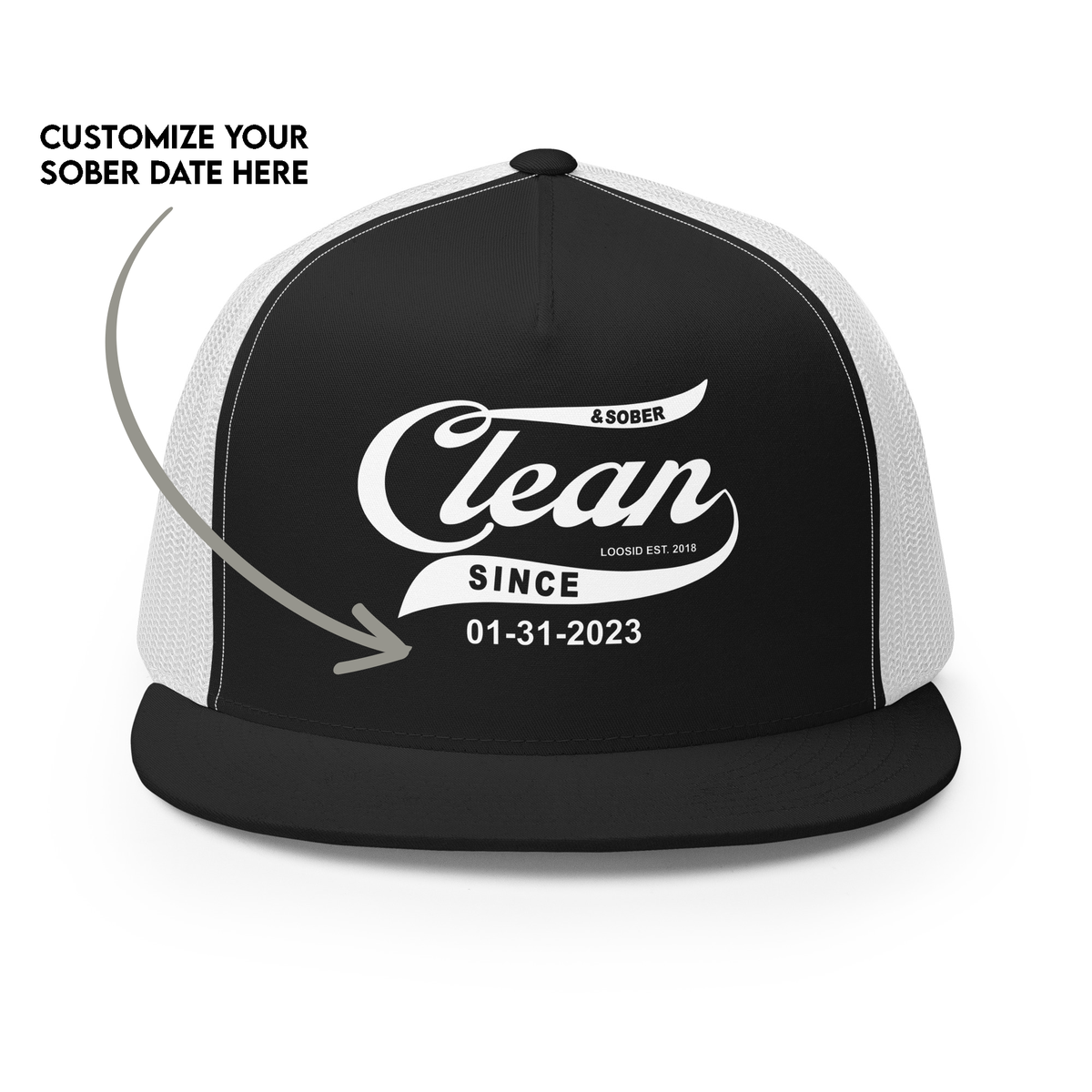 Sober hat with “Clean Since” design and custom sobriety date